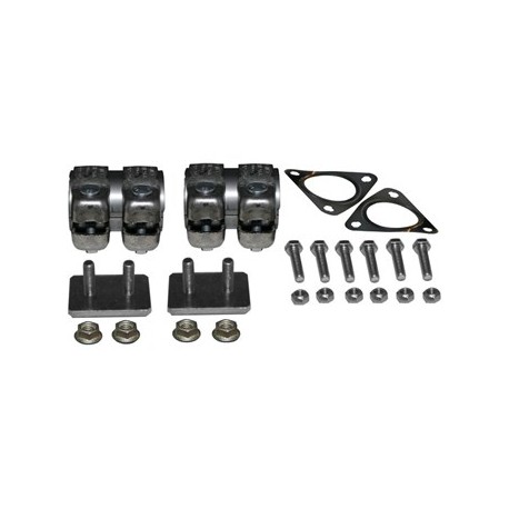 Mounting kit for catalytic converter with clamps, gaskets, nuts & bolts